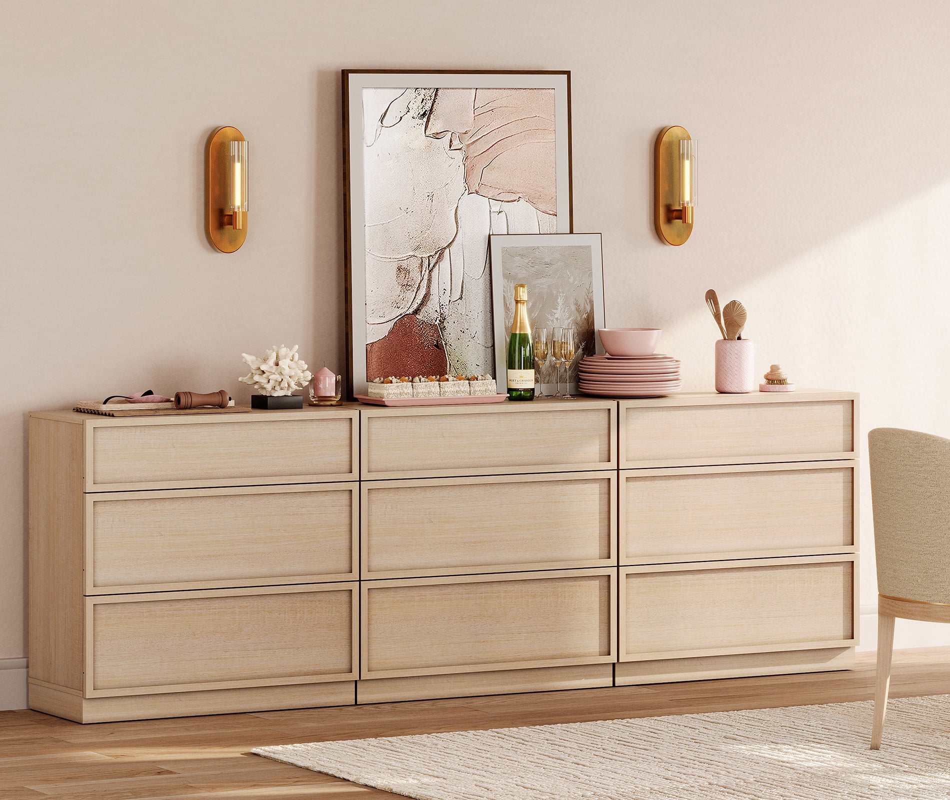 94.5" Modern Sideboard Buffet Cabinet with 9 Drawers, Multifunctional Sideboard with Large Storage and Adjustable Shelf