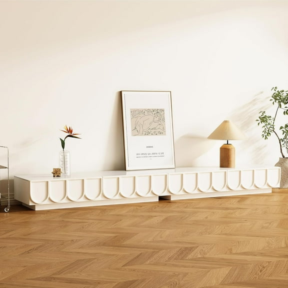 94.5" Modern TV Stand with Storage, White Entertainment Center with Sintered Stone Top, Floor Media Console Large TV Console for Living Room