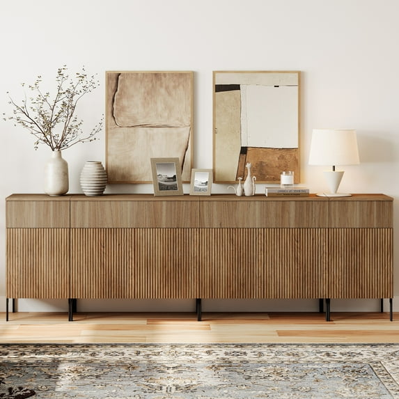 94.5" Reeded Accent Cabinet Set with Charging Station, Modern Credenza Storage Cabinet with Doors and Drawers for Living Room, Kitchen, Dining Room, Hallway