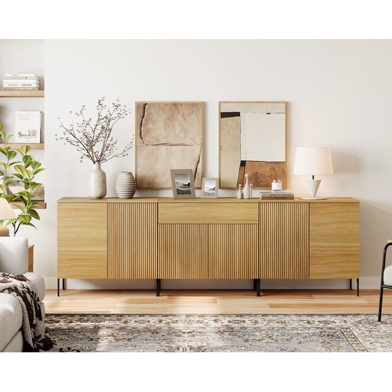 94.5" Reeded Accent Cabinet Set with Doors and Drawers, Modern Credenza Storage Cabinet with Adjustable Shelves for Living Room, Kitchen, Dining Room, Hallway