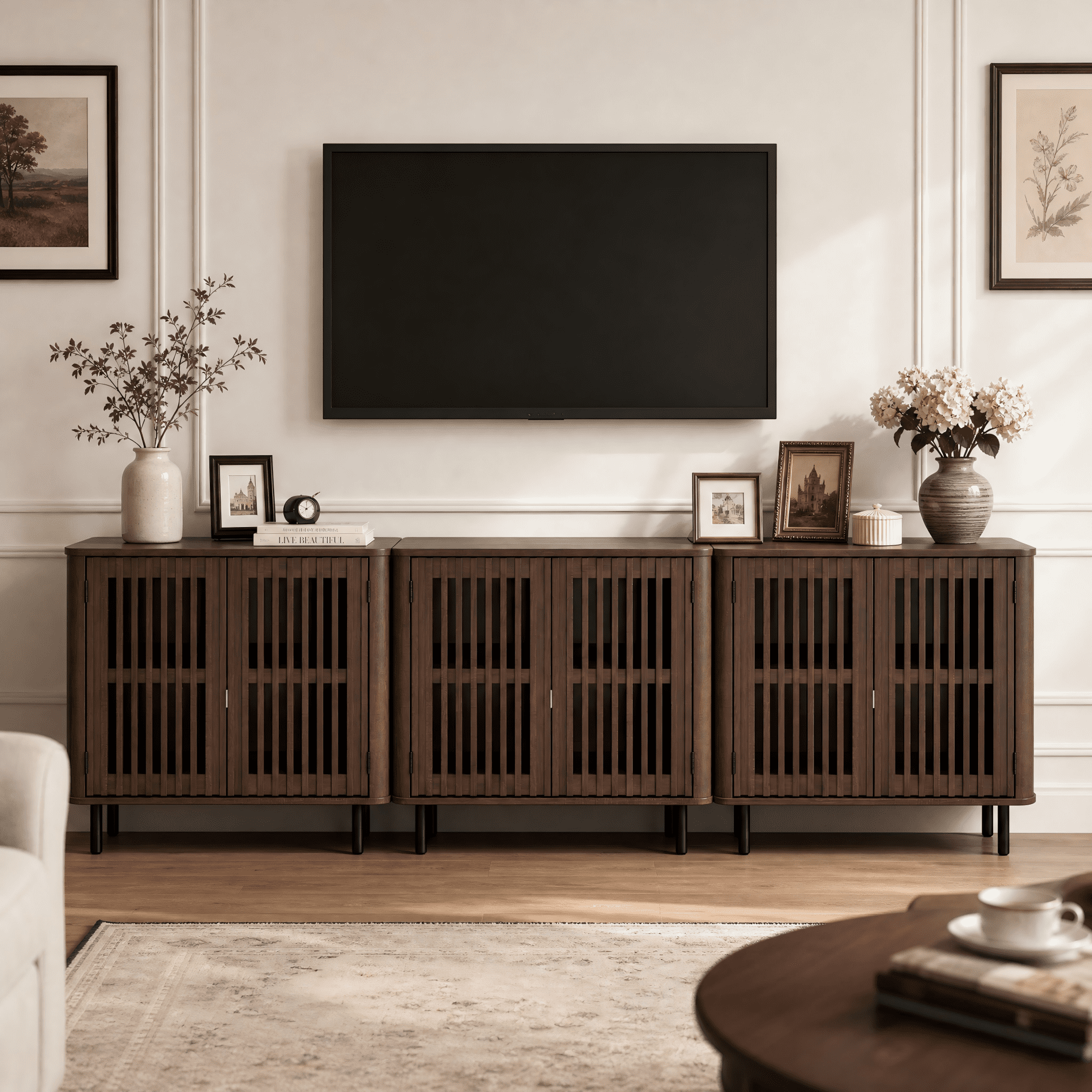 94.5" TV Stand for TVs up to 100", Entertainment Center Media Console Table for Living Room Bedroom, Walnut