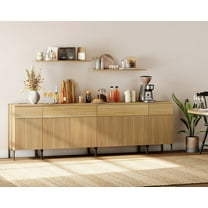 94.5" Wooden Sideboard with Reeded Design, 4-In-1 Modern Credenza with Charging Station for Kitchen, Dining Room