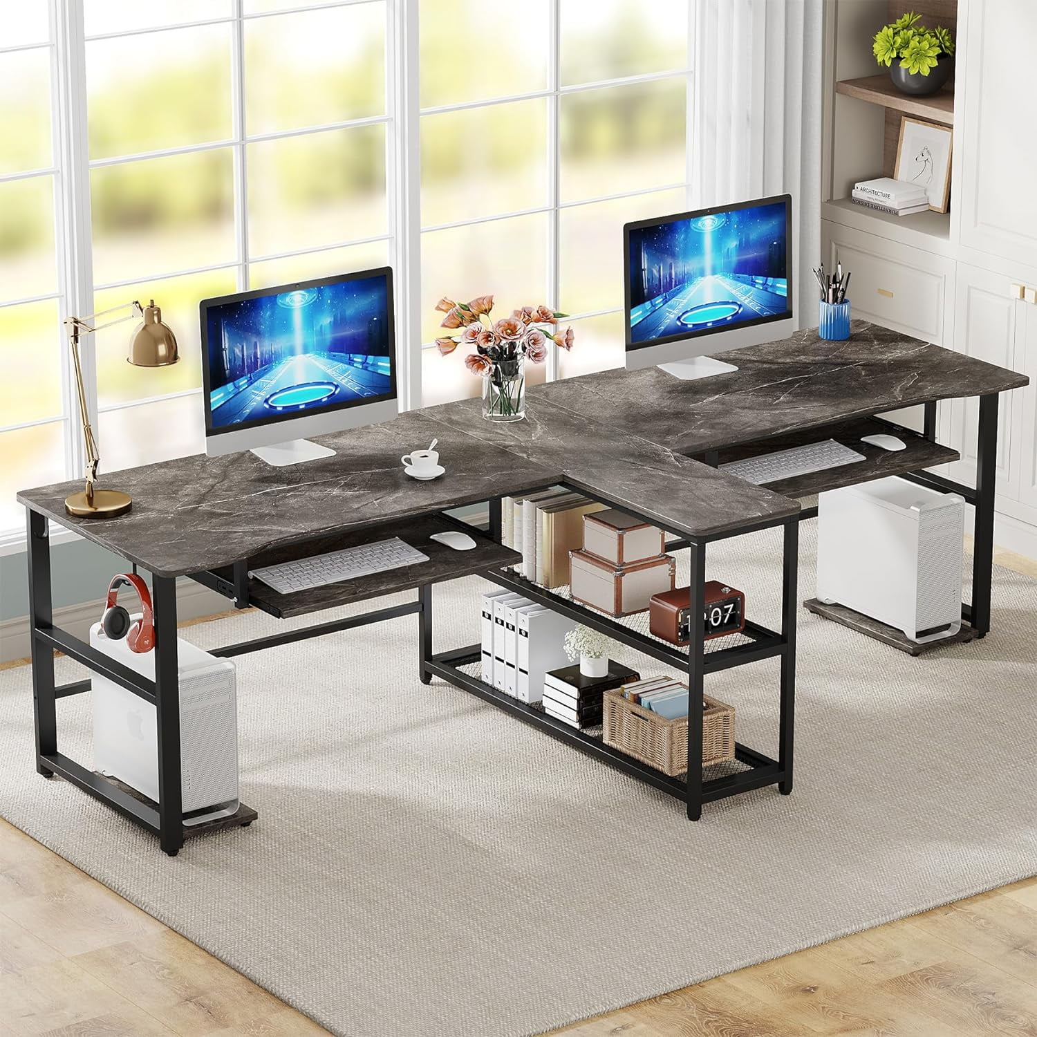 Walmart 94.5 inch Modern Large Computer Desk for Two with Storage