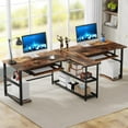 thumbnail image 1 of 94.5 inch Two Person Desk with Keyboard Tray, Extra Long Home Office Desk with Storage Shelves for Two People (Rustic Brown), 1 of 7