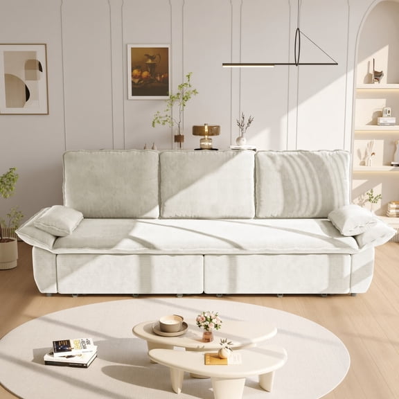 94.5" king size Pull Out Sofa Bed,3-in-1 Convertible Sleeper Sofa,Multi-Functional Corduroy Bed, White