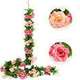 thumbnail image 1 of 94.5In Green Leaf Pink Flower Decorative Vine, Christmas Wall Hanging Decorative Home Decor, Artificial Flower Garlands, Fake Rose Vines Silk Flowers Hanging Rose Ivy for Wedding Arch Party (1Pc), 1 of 7