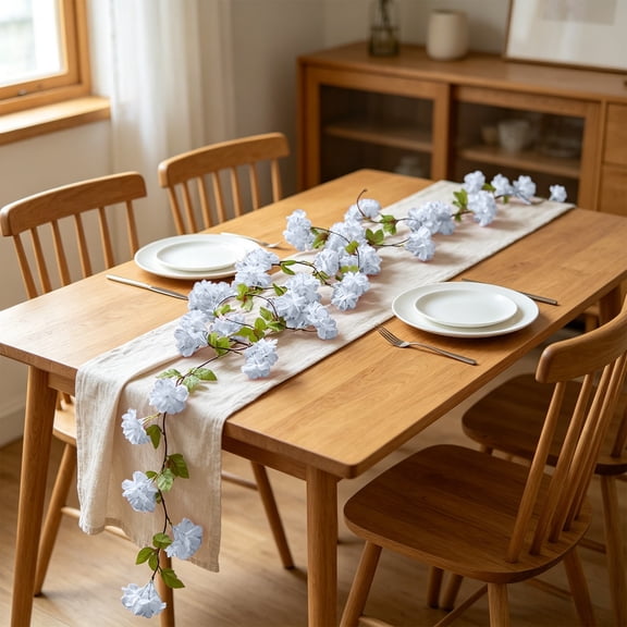 94.5in Artificial Cherry Blossom Vine with Green Leaves, Faux Flower Strip for Indoor Ceiling Decor, Air Condition Duct Wrapping and Home Pipeline Concealment Greenery Ornament