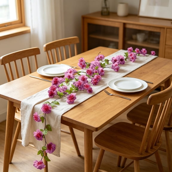 94.5in Artificial Cherry Blossom Vine with Green Leaves, Faux Flower Strip for Indoor Ceiling Decor, Air Condition Duct Wrapping and Home Pipeline Concealment Greenery Ornament