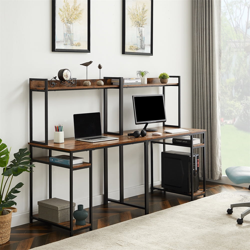 HOMCOM 88 Extra Long 2-Person Computer Desk with Storage Shelves