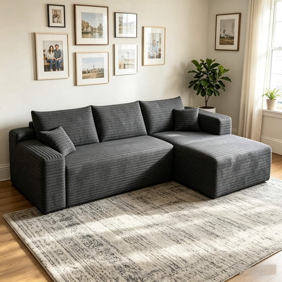 94" L-Shaped Sectional Couches with Chaise for Living Room, Corduroy Cloud Sofa, Boneless Compressed Memory Foam, No Assembly