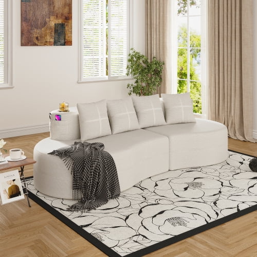94" Chenille Sofas Couch, Contemporary Sofa with Curved Design, Modern Accent Couch with Modular Structure for Living Room, Beige