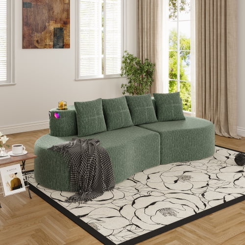 94" Chenille Sofas Couch, Contemporary Sofa with Curved Design, Modern Accent Couch with Modular Structure for Living Room, Green