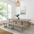 thumbnail image 1 of 94" Classic Solid Wood Dining Table Set with 2 Benches, Seashell Wirebrush, 1 of 7