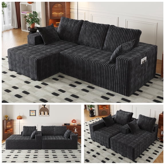 94" Cloud Sectional Couch with L-Shape Chaise, 4-Seat Modern Modular Sofa with Deep Seat, Upholstered Living Room Couch, Oversized Comfy Boneless Sofa for Bedroom & Apartment(Grey)