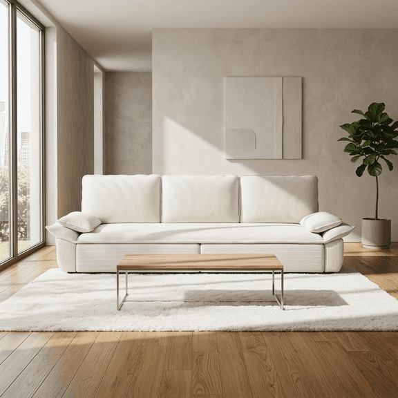 94" Corduroy Convertible Sofa Bed, Adjustable Fabric Pull-Out Sleeper Sofa with Sponge Padding, Queen Size Fabric Pull-Out Sofa Bed with Sturdy Frame for Living Room and Lounge, White