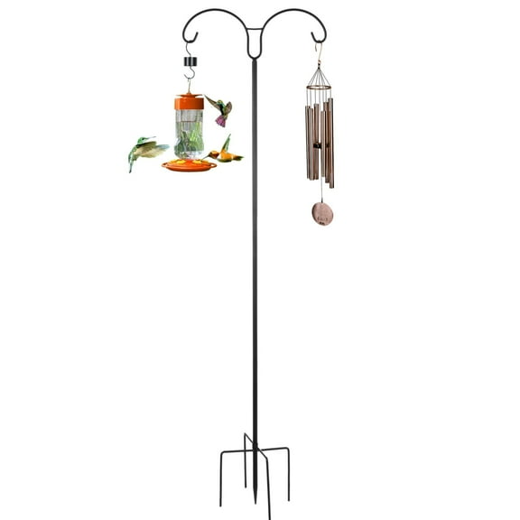 Adjustable Double Shepherds Hook for Outdoor, 98 in Heavy Duty Metal Hanger with 5-Prong Base for Bird Feeders, Two Sided Garden Pole for Hanging Baskets, Lanterns, Wind Chimes