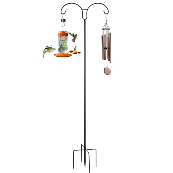 Adjustable Double Shepherds Hook for Outdoor, 98 in Heavy Duty Metal Hanger with 5-Prong Base for Bird Feeders, Two Sided Garden Pole for Hanging Baskets, Lanterns, Wind Chimes