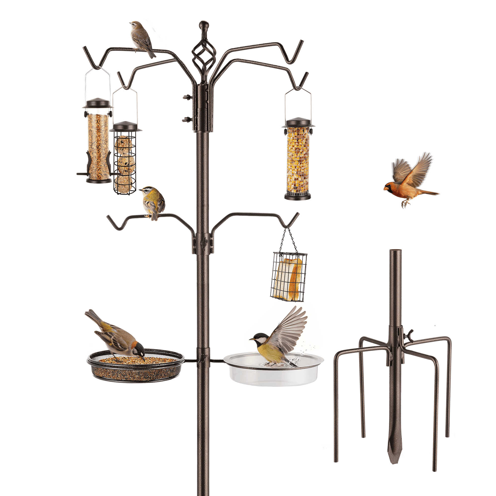 Urban Deco 96.4 Inch Bird Feeding Station Kit Wild Bird Feeder Hanging Planter Hanger Multi Feeder Hanging with Metal Suet Feeder Bird Bath for Attracting Wild Birds