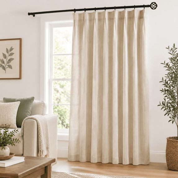 94 Inch Length Pinch Pleat Linen Curtadrapes 2 Panels Set Hooks Sense ...