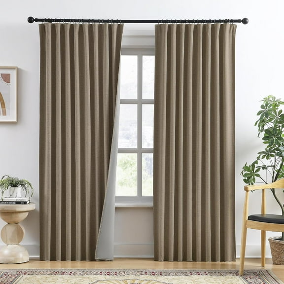 94 Inch Long Blackout Curtains 2 Panels Set Linen Brown,Linen Back Tab Pleated Look Drapes with Hooks,Light Blocking Modern Stylish Curtains for Bedroom Living Room,W50xL94 in Length