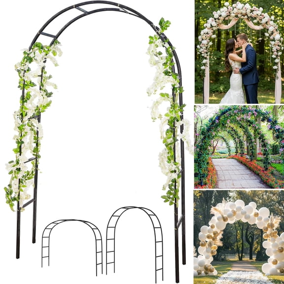 94" Metal Garden Arch Trellis for Climbing Plants Outdoor, Garden Arbors and Arches, Wedding Arch Frame Archway for Balloons Pumpkin Vines Christmas Party Decoration, Black