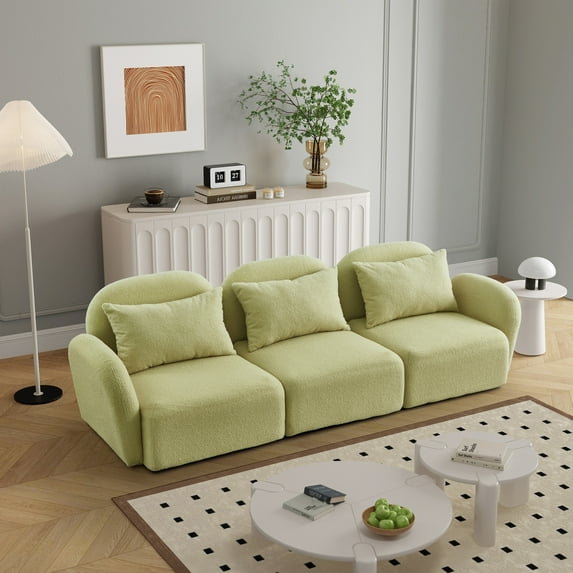94” Mid Century Modern Upholstered Sofa with Deep Seats, 3 Seats Sofa Couch with Armrests, Comfy Couches for Living Room, Bedroom, Apartment and Office, Light Green