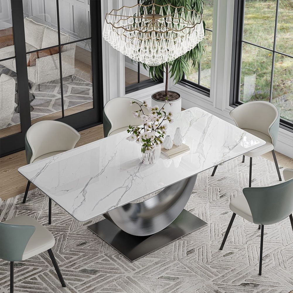 POVISON 94"Modern Minimalist White Dining Table for 10，with Rectangular