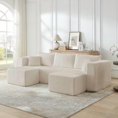 94" Modular Sectional Sofa, Sectional Chaise Lounge, Sectional Sofa Couch with Space Saving Oversized Ultra Comfy Minimalist Boneless Flexible Combination for Living Rooms Apartments, Beige