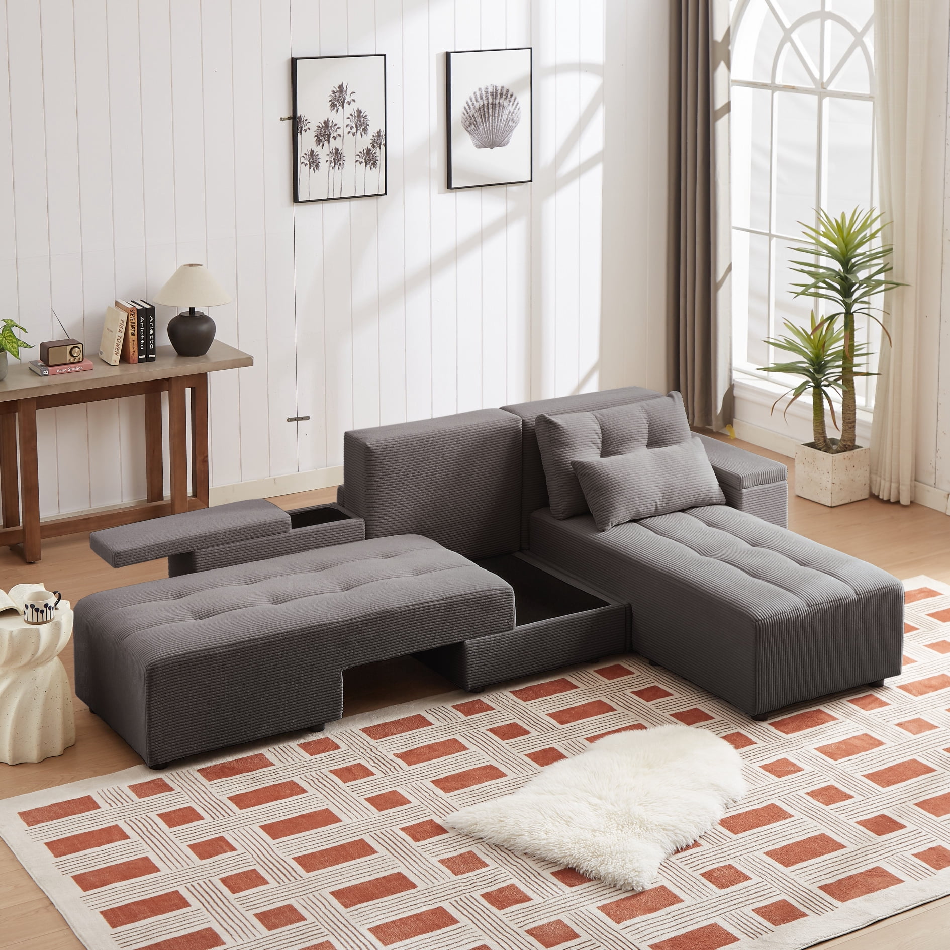 94" Oversized Convertible Corduroy 3 in 1 Sectional Sofa, L Shaped ...
