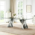 thumbnail image 1 of 94" Oversized Glass Dining Table, 12mm Thick Rectangular Tempered Glass Top, Silver Irregular Fan-Shaped Stainless Steel Base, for Dining Room, Living Room, Conference Room, 1 of 6
