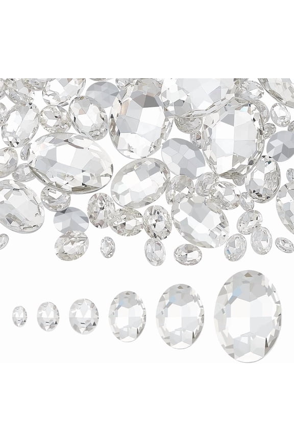 94 Pcs 6Sizes Glass Rhinestones Gems Oval Pointed Back Rhinestone Stone Glass Crystals Diamonds with Silver Color Plated Back for Jewelry Crafts Clothes Shoes Costume Garment DIY