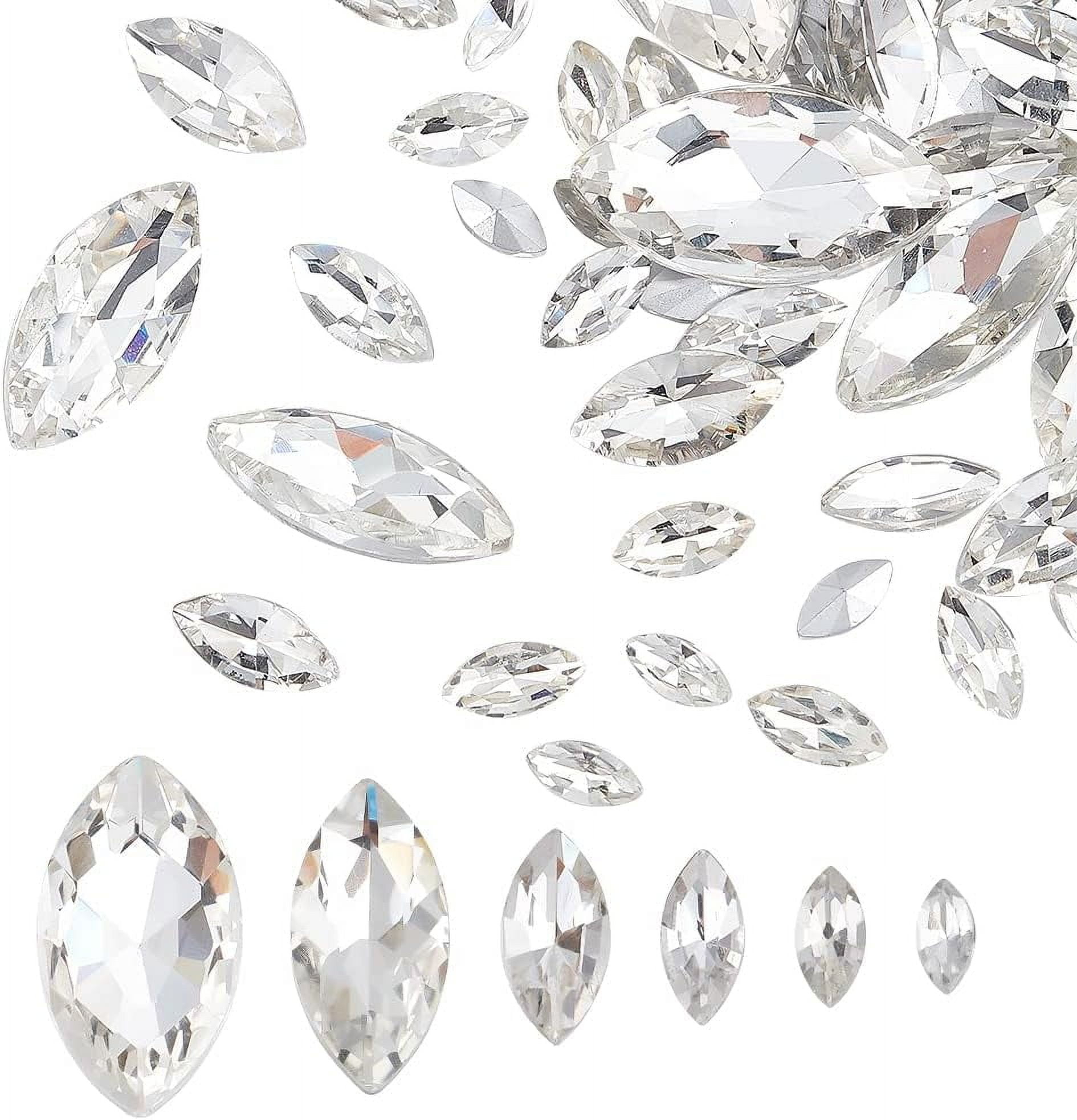 94 pcs Pointed Back Rhinestone 6 Sizes Glass Rhinestones Gems Clear ...