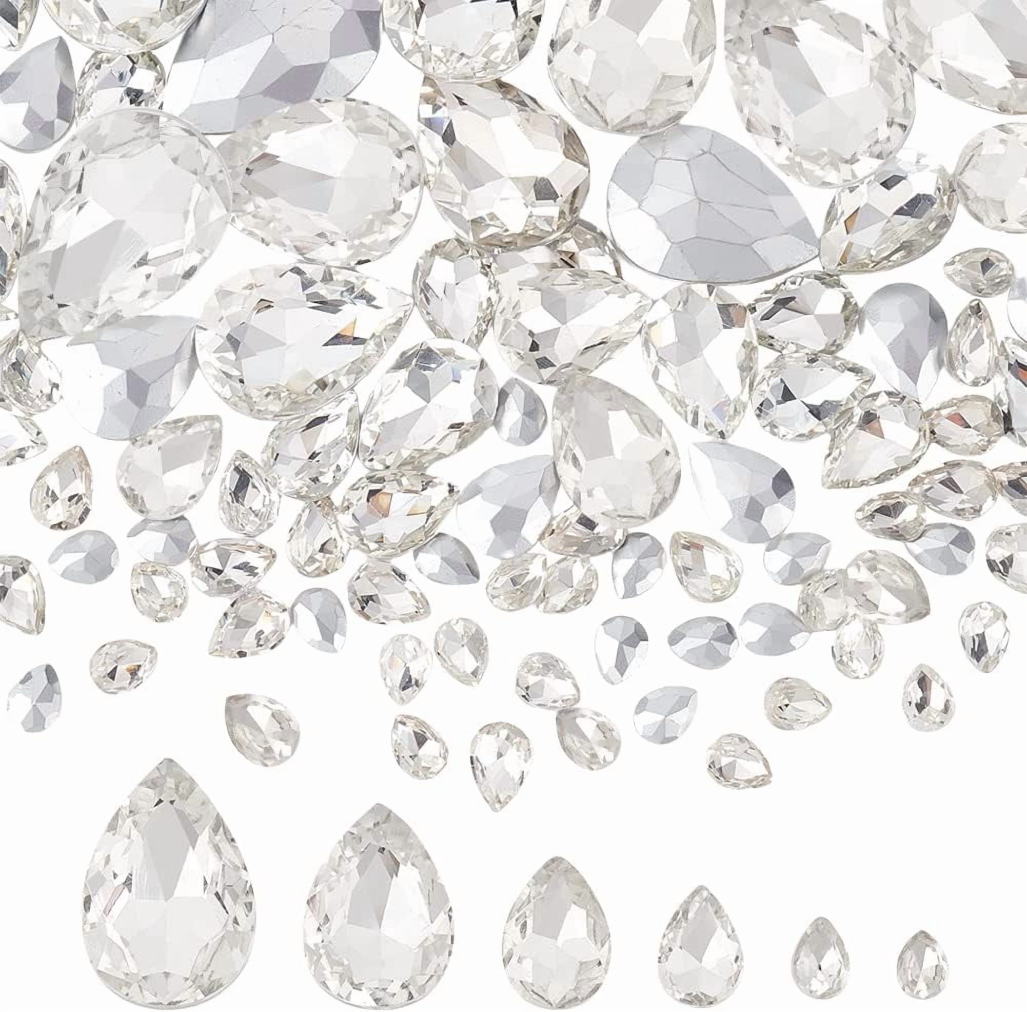 Pointed Rhinestones Stone 94 Pcs Pointed Back Rhinestone 6 Sizes Glass Rhinestones Gems Clear ...