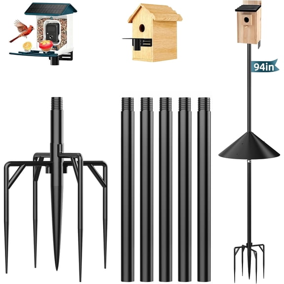 94" Smart Bird Feeder Pole Stand with 19" Proof Squirrel Baffle - Dia 1 Inch Bird House Pole for Camera Birdfeeder, Feeding Station for Outdoors Heavy Duty, Compatible Post Mount