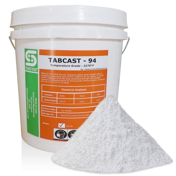 SIMOND STORE-Dense Castable Refractory Cement for Forge-Furnace Cement High Temperature- 3270F Rated - 22 LBS- 94% Alumina Fireplace Cement Refractory for Casting Purpose Like Fire Bricks, Pizza Oven