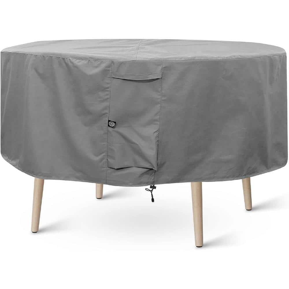 94 in. Dia Grey Large Round Patio Table and Chair Set Cover Durable