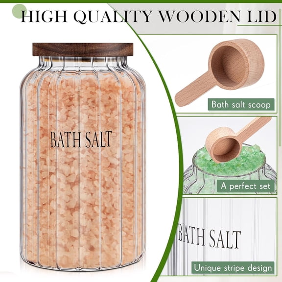 94 oz Large Bath Salt Container Glass Bath Salt Jar with Wooden Lid and Scoop, Storage Canister Airtight Storage Bathtub Accessories for Women Bathroom Bath Decor$$Home Decor, Kitchen, & Other
