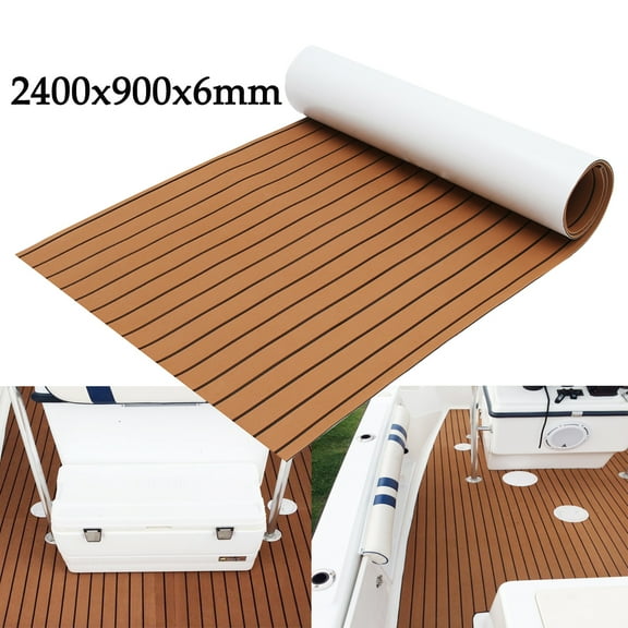94''x35'' 6mm Brown Self-Adhesive Marine Boat Flooring Teak EVA Foam Decking Sheet