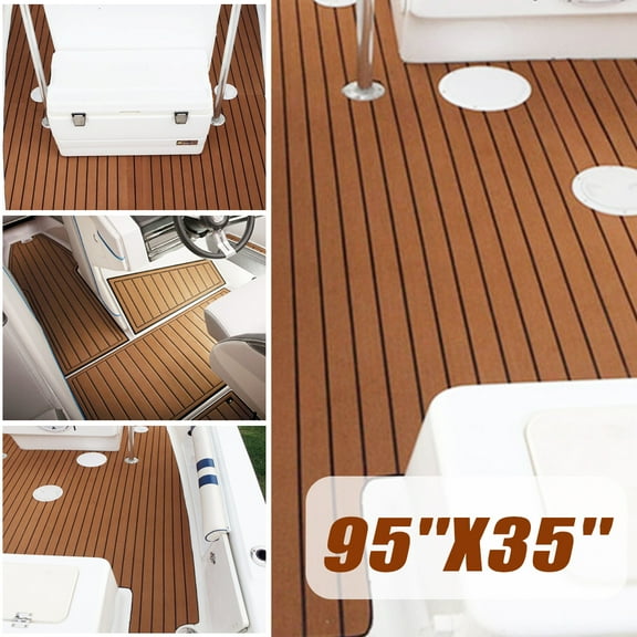 94''x35'' 6mm Brown Self-Adhesive Mat Marine Yacht Boat Teak Sheet Decking RV Flooring EVA Foam Teak