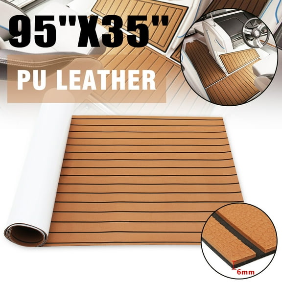 94''x35'' Brown Self-Adhesive Mat Marine Yacht Boat Teak Sheet Decking RV Flooring EVA Foam Teak 6mm