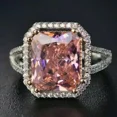 thumbnail image 1 of 940 SILVER 2.75CT EMERALD CUT LAB CREATED PINK SAPPHIRE HALO ENGAGEMENT RING, 1 of 4