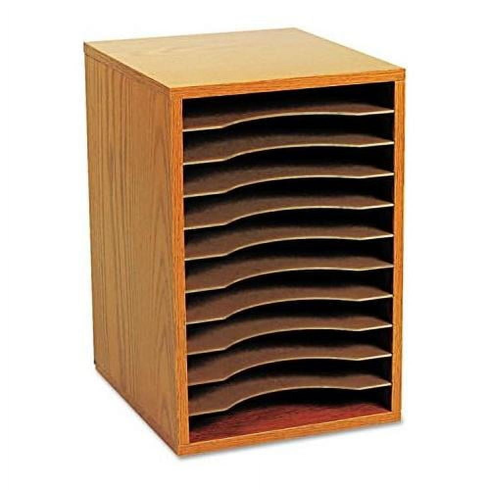 Oak Vertical Desktop Organizer with 11 Compartments