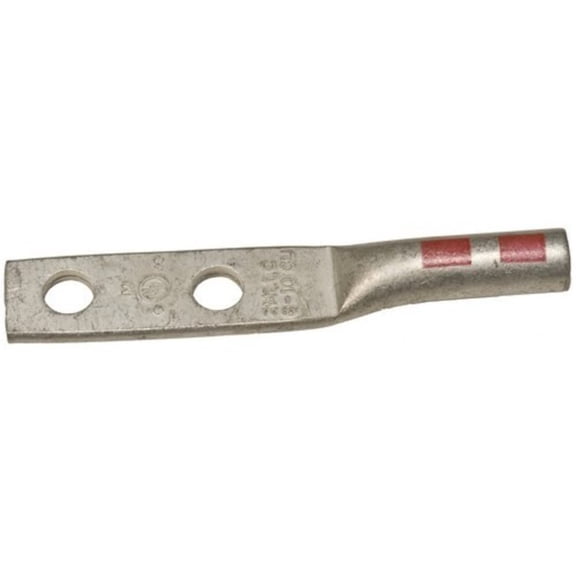 94320 Long Barrel Compression Copper Lug with 2 Holes, Number 6 Awg Wire Range, 1/2 Stud Size and 1-3/4" Spacing Hole Spacing, 2-Pack