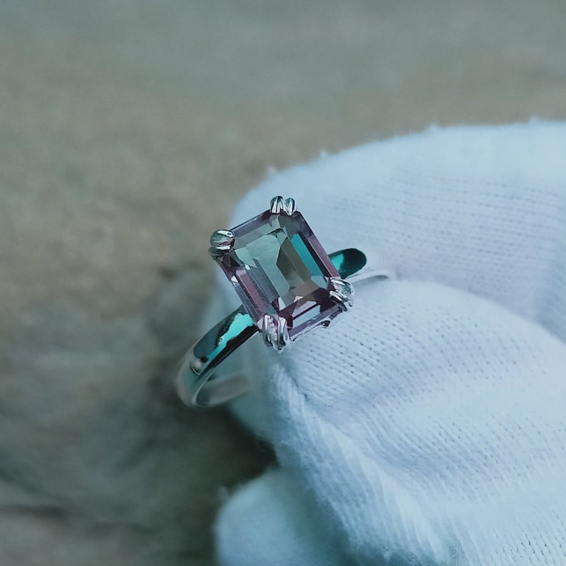 925 sterling silver ring Emerald Alexandrite Ring, Color Change Stone ...