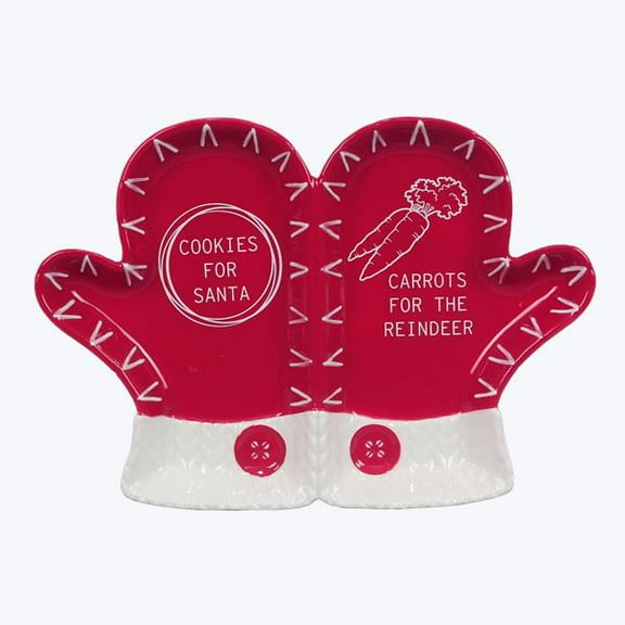 94720 - Ceramic Red & White Mitten Shaped Divided Plate