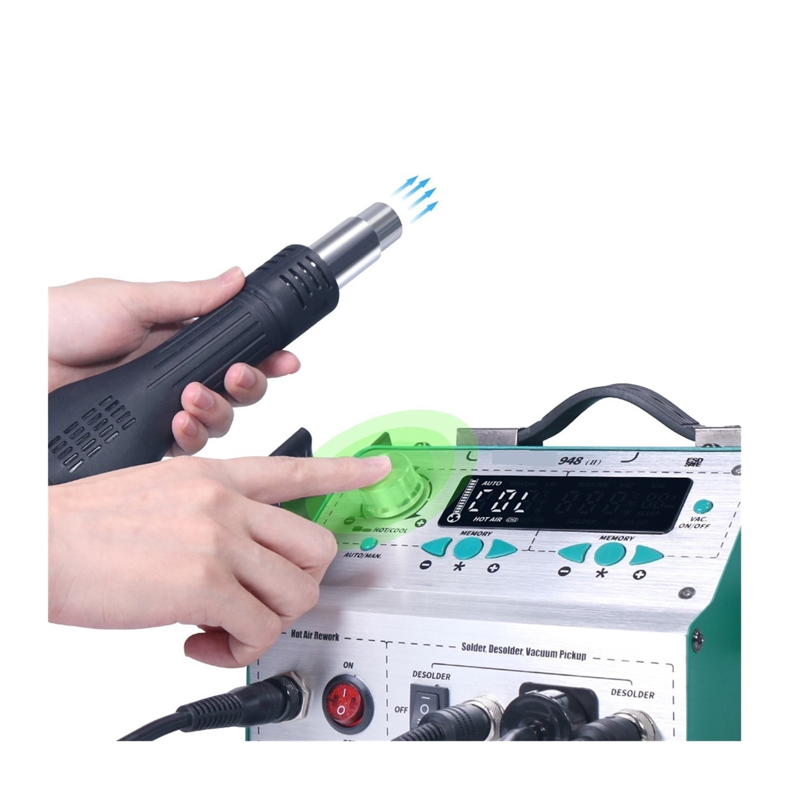 948-II Suction Tin Gun Desoldering Station Hot Air Gun Soldering Iron Suction Pen 4 IN 1 Intelligent Soldering Station ,High Temperature Resistant