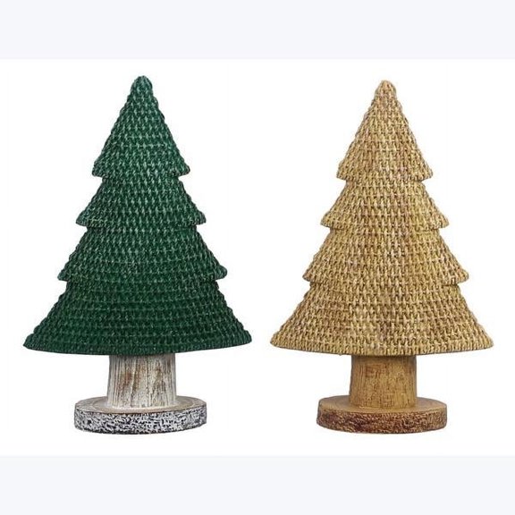 94813 - Young's Inc Resin Tabletop Christmas Tree with Basket-weave Texture, 2 Ast