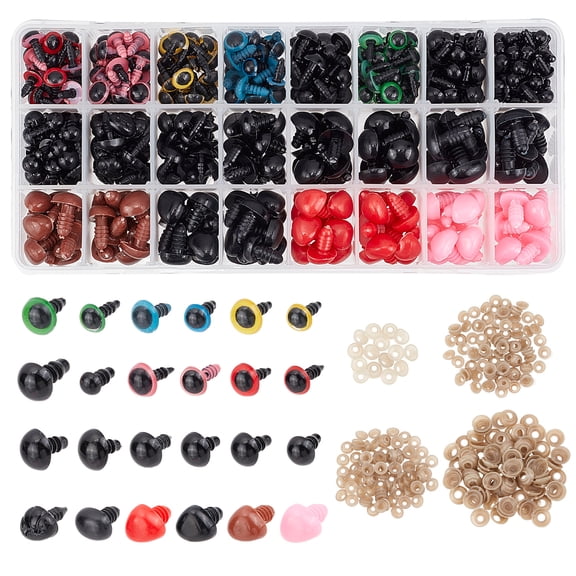 948pcs Safety Eyes Noses Craft Eyes with Washers Black Teddy Bear Eyes D-Shape Craft Nose for Amigurumi Stuffed Animals DIY Crochet Crafts Making 8~16mm DIY Mixed Color