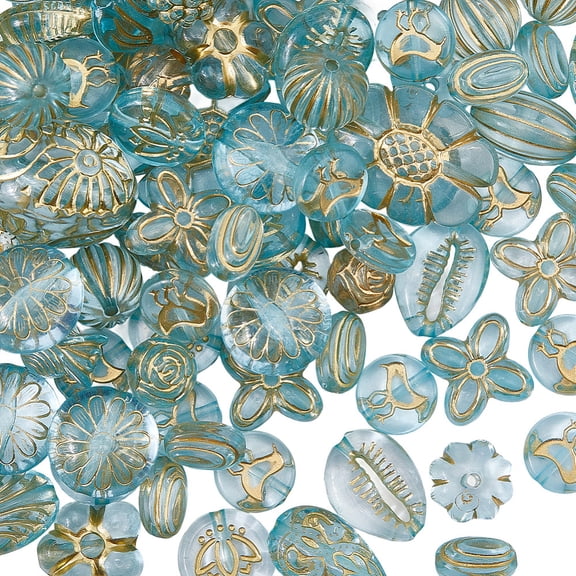 94PCS Assorted Acrylic Beads Deep Sky Blue Metal Enlaced Transparent Aesthetic Flower Teardrop Round Oval Czech Bead