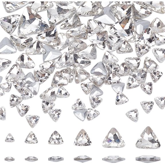 94Pcs 6 Styles Glass Rhinestone Cabochons Pointed Back & Back Plated Crystal Faceted Triangle 7.5~18x8~19.5x3.5~5.5mm